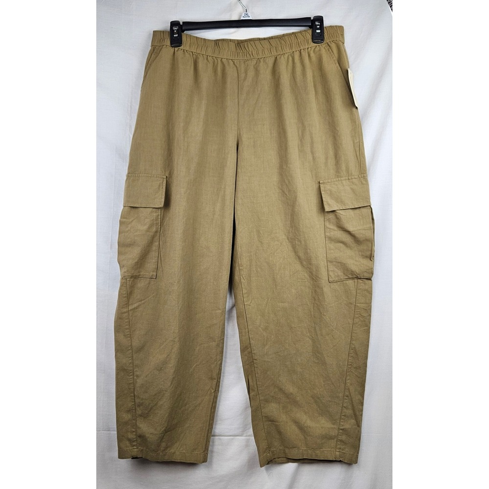 NWT Universal Thread L Khaki Cargo Pants Elastic Waist Wide Leg Tan Boho Preppy